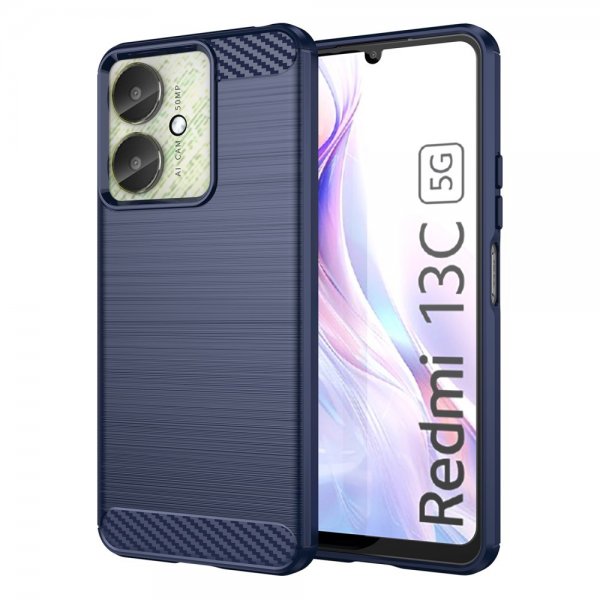 Xiaomi Redmi 13C Cover Børstet Kulfibertekstur Blå