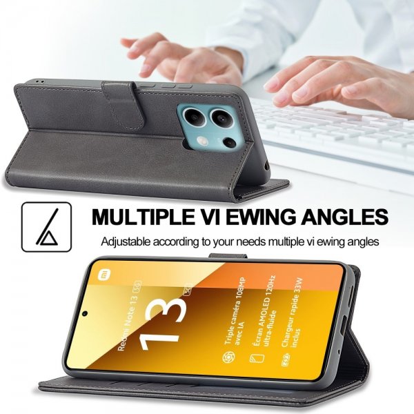 Lc.Imeeke Xiaomi Redmi Note 13 5G Cover med Kortrum Stativfunktion Grå