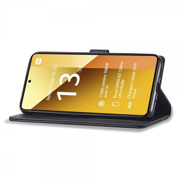 Lc.Imeeke Xiaomi Redmi Note 13 5G Etui med Kortlomme Stativfunktion Sort