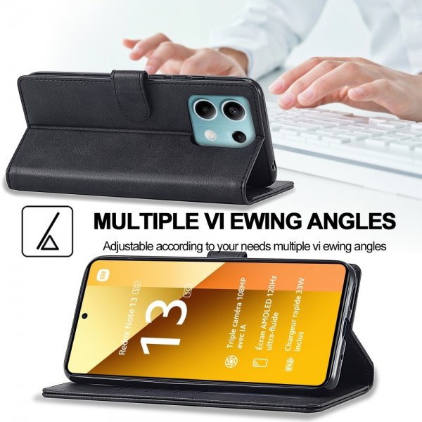 Lc.Imeeke Xiaomi Redmi Note 13 5G Etui med Kortlomme Stativfunktion Sort
