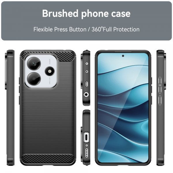 Xiaomi Redmi Note 14 5G Cover Børstet Kulfibertekstur Sort